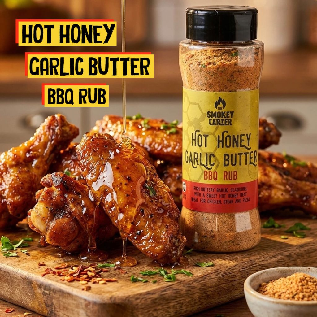 hot honey garlic butter bbq rub shaker